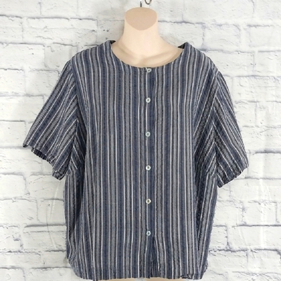 Appleseed's Top Short Sleeve Seersucker Button Down Sz 2X - Picture 1 of 4